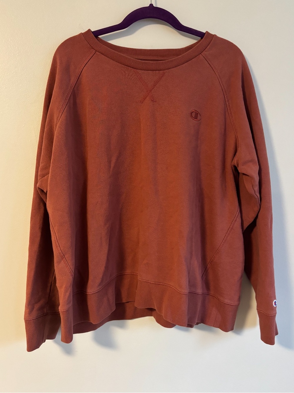 Champion Dusty Rose Maroon Long Sleeve Cotton Crewneck Pullover Sweater Size XL